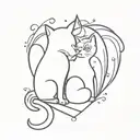 A modern design of a broken heart with a cat and a dog embracing each other, symbolizing the support and love that animals provide in times of sadness tattoo design idea