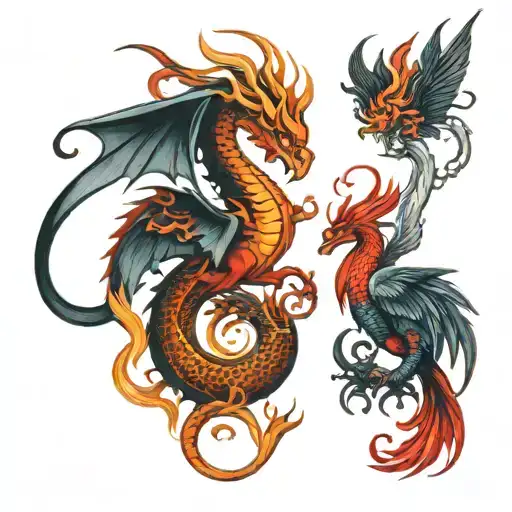 dragon and phoenix   tattoo design idea