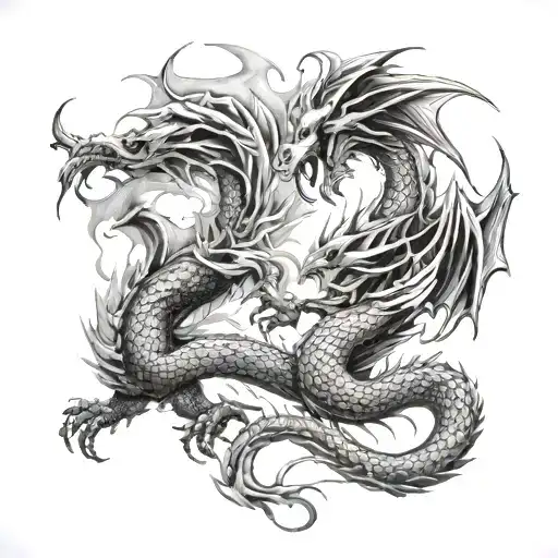 dragon and phoenix fighting each other tattoo design idea