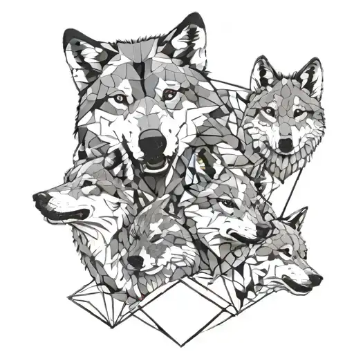A family of wolves in a geometric pattern tattoo design idea
