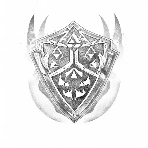 shark with zelda triforce and fc barcelona shield tattoo design idea