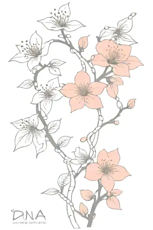 Dna chain, cherry blossom, vines, leaves tattoo design idea