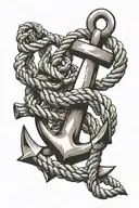 anchor with rope intertwined. rope is shaped like a handwritten letter E tattoo design idea