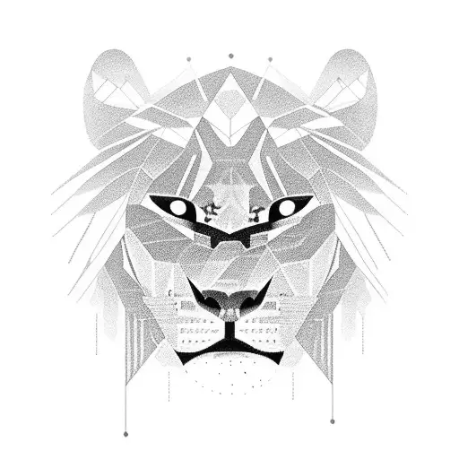 A bridge over a serene river surrounded by nature, with a hidden lion lurking in the shadows tattoo design idea