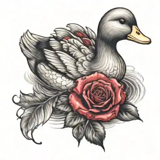 rubber duck with a red rose and amythest tattoo design idea
