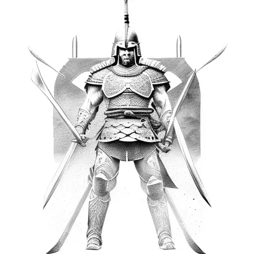 Spartan warrior with a samurai sword tattoo design idea