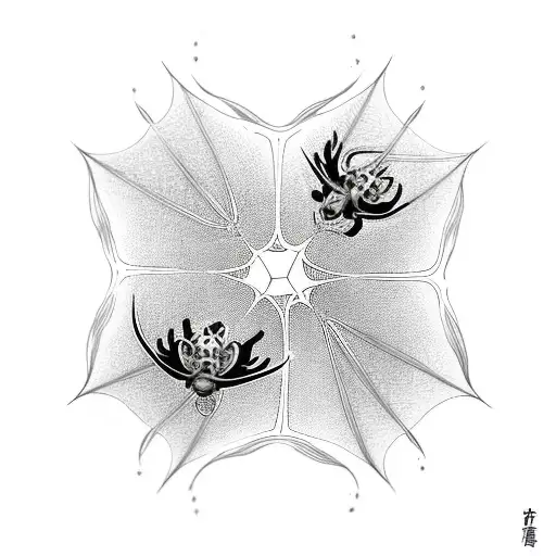 Japanese death lilies and a spider web with baby spiders tattoo design idea
