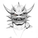 A realistic portrait of Gengar with intricate shading and details tattoo design idea