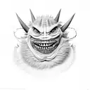 A realistic portrait of Gengar with intricate shading and details tattoo design idea