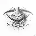 A realistic portrait of Gengar with intricate shading and details tattoo design idea
