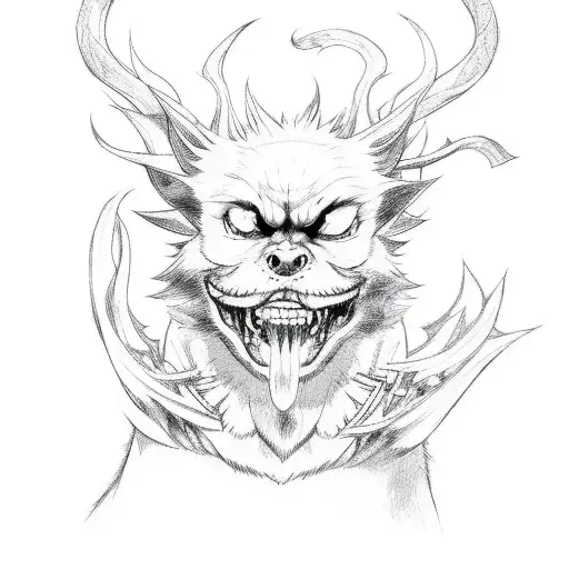 Aki from chainsaw man summoning devil dog  tattoo design idea