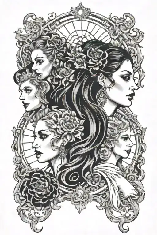 Dark demonic arm sleeve feature three powerful goddesses mother Lilith, hekate and nyx tattoo design idea
