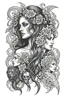 Dark demonic arm sleeve feature three powerful goddesses mother Lilith, hekate and nyx tattoo design idea