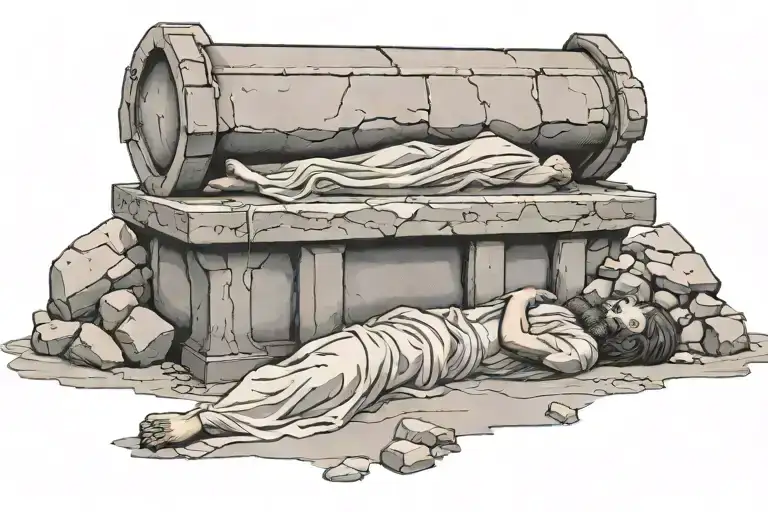 Jesus' tomb stone rolled away tattoo design idea
