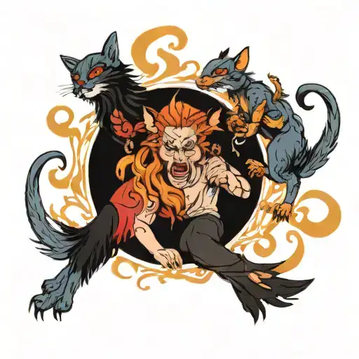 four people being feral tattoo design idea