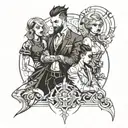 four people in edgy clothes tattoo design idea