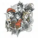 four people in edgy clothes tattoo design idea