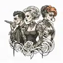 four people in edgy clothes tattoo design idea