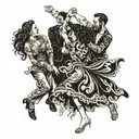 four people wildly dancing  tattoo design idea