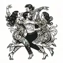 four people wildly dancing  tattoo design idea