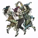 four people wildly dancing  tattoo design idea