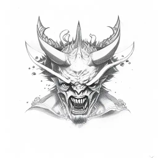 devil with pain and frustration tattoo design idea
