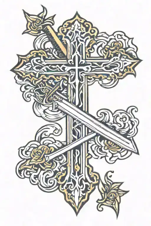 cross with sword  tattoo design idea