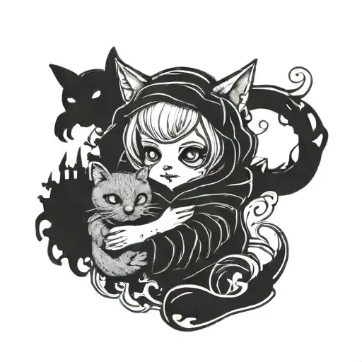ghost holding a cat tattoo design idea