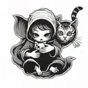 ghost holding a cat tattoo design idea