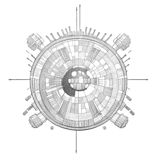 A blackwork tattoo of the Death Star surrounded by medical instruments tattoo design idea