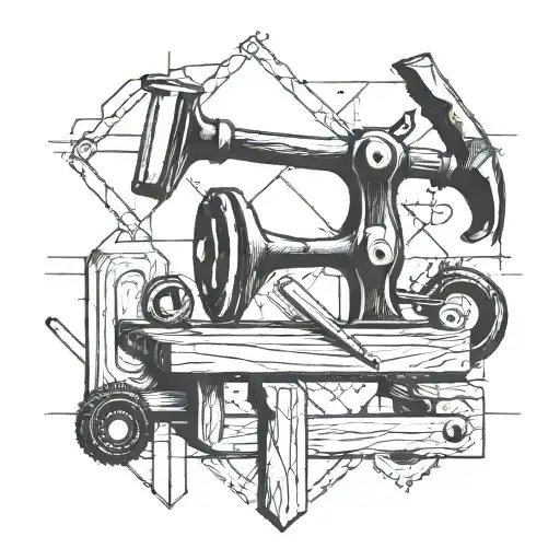 Incorporate traditional woodworking tools (hammer, saw, chisel) into a geometric design tattoo design idea