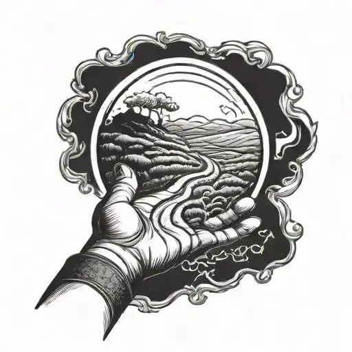 a hand shedding light on a path showing the road ahead tattoo design idea