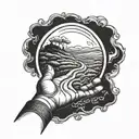 a hand shedding light on a path showing the road ahead tattoo design idea