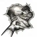 a hand shedding light on a path showing the road ahead tattoo design idea
