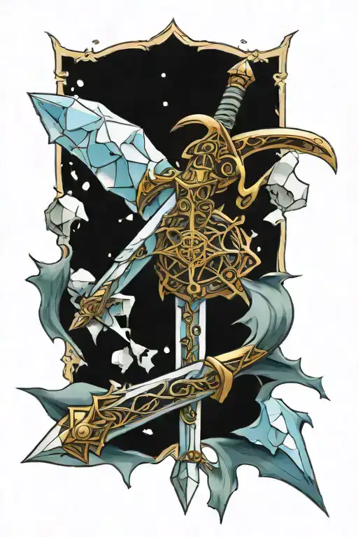 Ice Broadsword through d20 die tattoo design idea