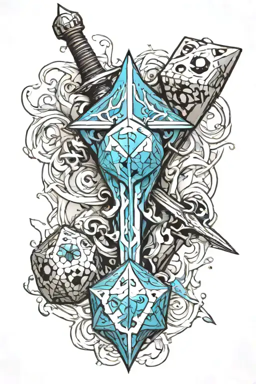 Ice Broadsword through d20 dice tattoo design idea