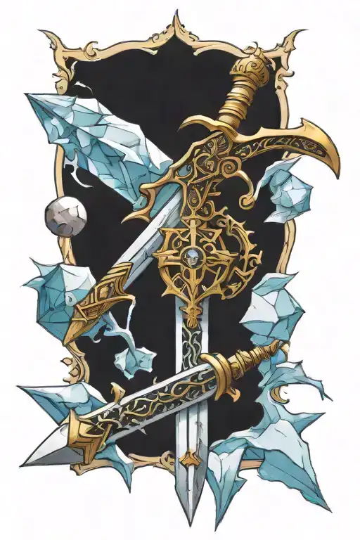 Ice Broadsword through d20 die tattoo design idea