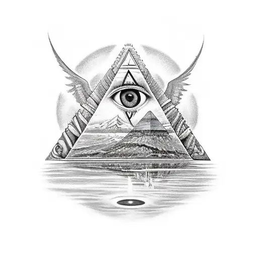a big Florence in evil gothic spelling with demons and angels around it with the Illuminati all seeing eye the pyramid  tattoo design idea