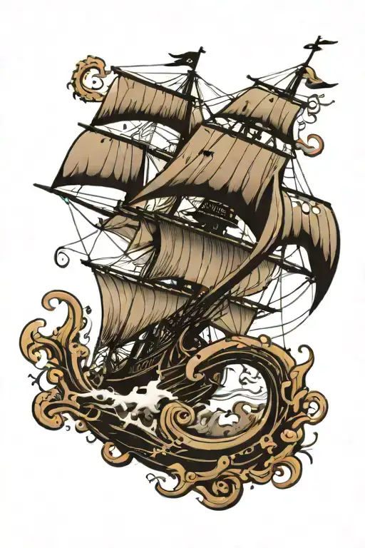 kracken attacking clipper ship sailing tattoo design idea