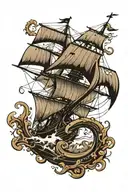 kracken attacking clipper ship sailing tattoo design idea