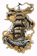 kracken attacking clipper ship sailing tattoo design idea