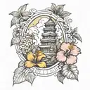 hibiscus flower surrounded travel landmarks tattoo design idea