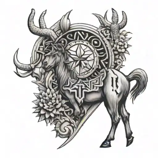 A geometric design incorporating the initials of your sons Owen and Evan, with elements of ranching like horseshoes and cacti tattoo design idea