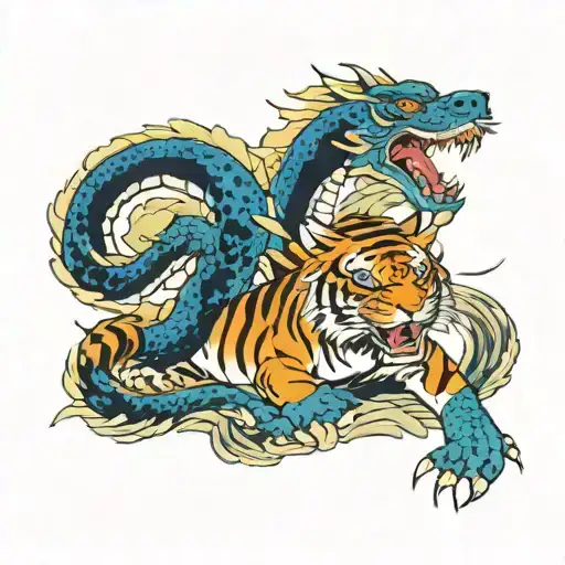 dragon and tiger half color tattoo design idea