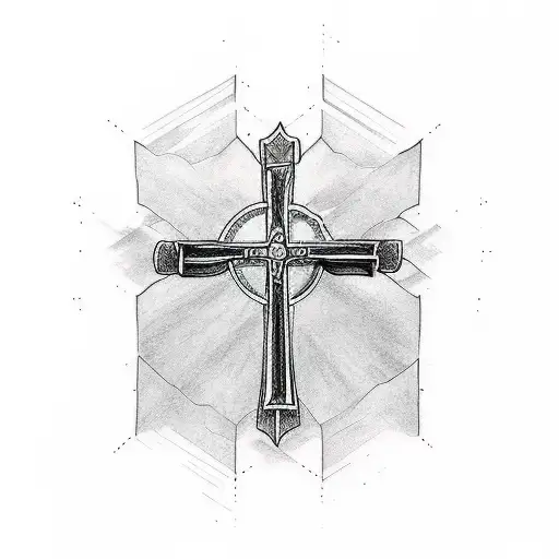 tatto with one solid line and the word "war;or" going through the bottom of the cross tattoo design idea