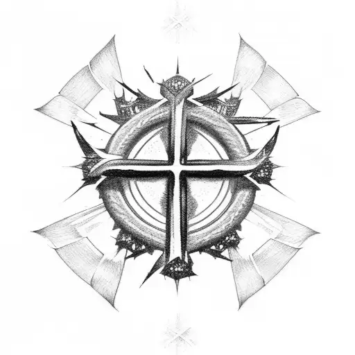 Cross with crown of thorns in the middle of the cross at the intersection  tattoo design idea