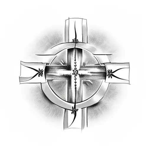 Cross with crown of thorns in the middle of the cross at the intersection  tattoo design idea