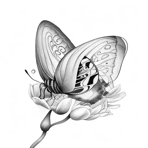 black CAT butterfly tulipanes tattoo design idea