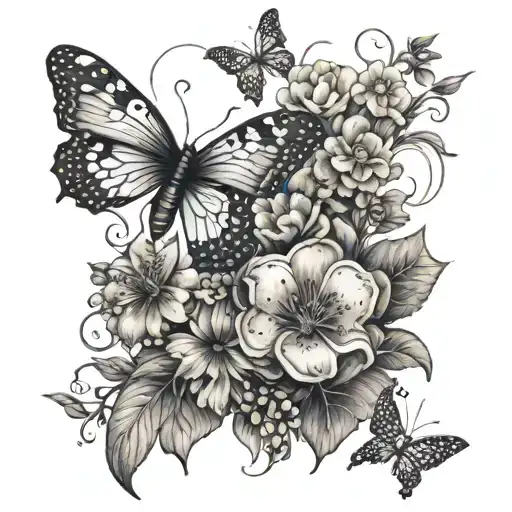 A tattoo of a serene garden scene with blooming flowers and butterflies, symbolizing the peaceful memories spent with your mom tattoo design idea