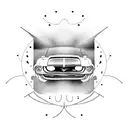 A sketch of a mustang car surrounded by various food items tattoo design idea